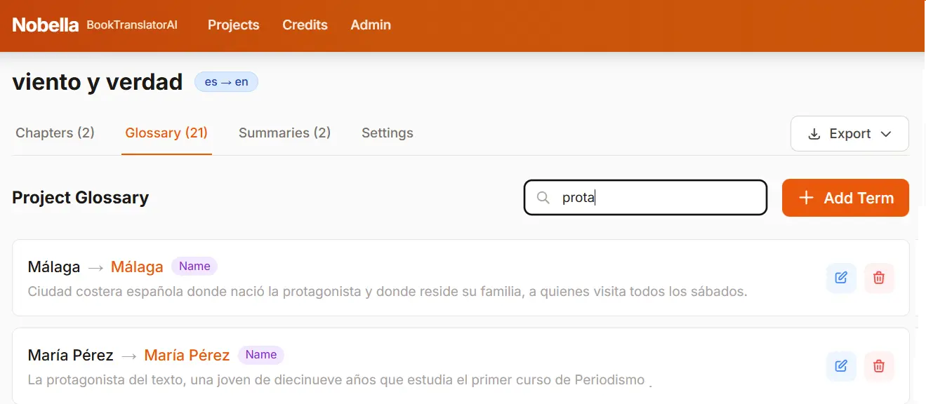 Book translate glossary management